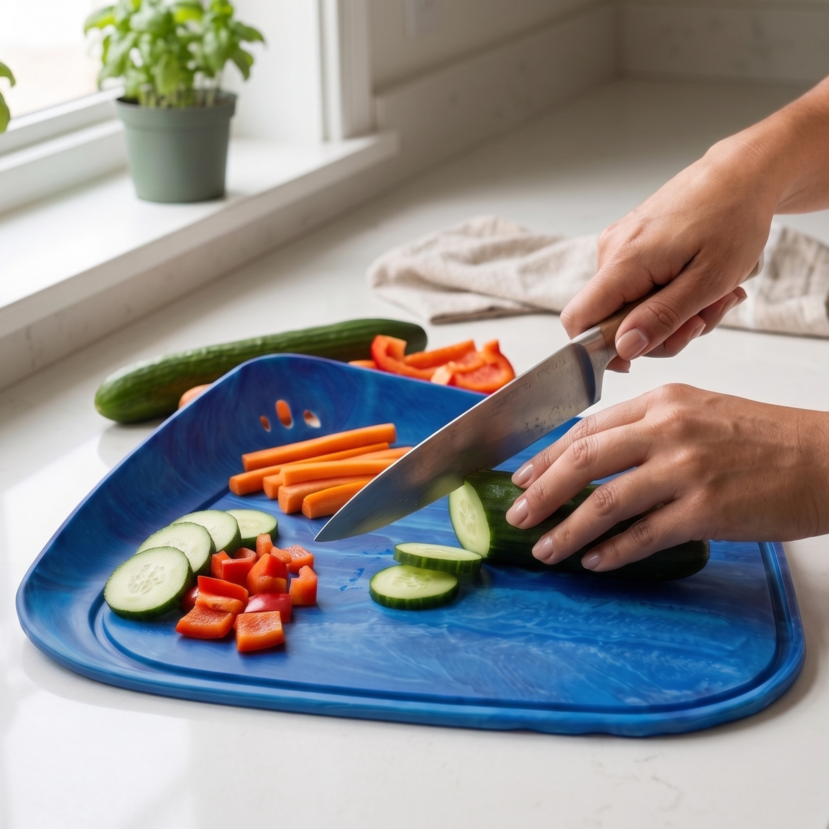 Prep + Pour Silicone Cutting Board Ice Blue
